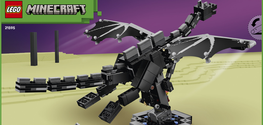 Stavebnica LEGO® Minecraft® 21595 Drak z Enderu Mechanizmus v základni rozpohybuje dračie krídla a kĺbové časti umožnia meniť jeho pózu.