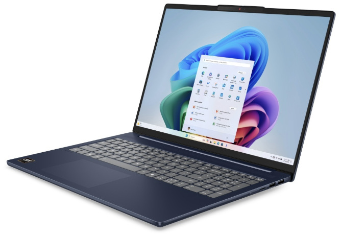 Notebook Lenovo IdeaPad Slim 5 16AKP10 modrý Lenovo IdeaPad Slim 5 16AKP10 z pravého uhla s otvorenou ponukou Windows 11″ width=