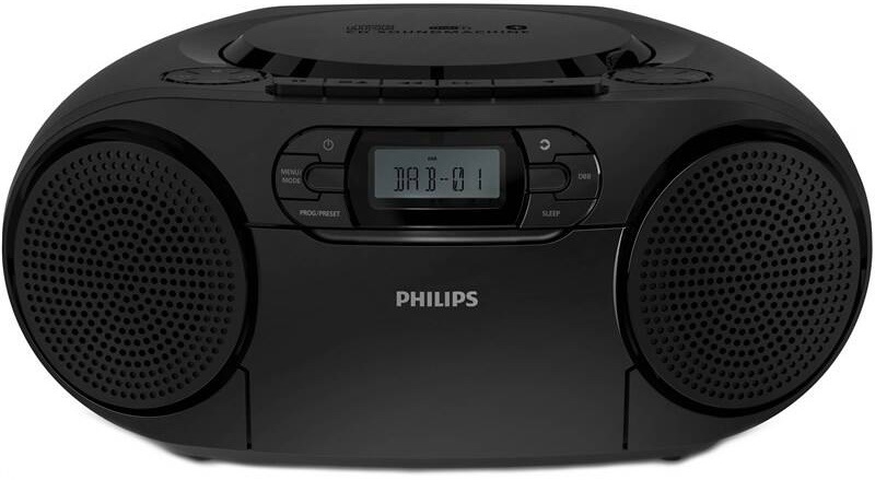 Čierny prenosný rádiomagnetofón Philips TAZ2500 s CD prehrávačom, DAB+ rádiom a kazetovou mechanikou