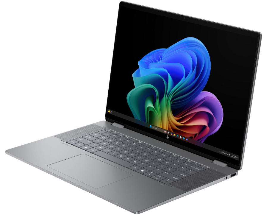 Notebook HP + Game Pass predplatné na 3 mesiace sivý Detail prenosného počítača HP OmniBook X Flip NG AI PC 16-ar0001nc z prednej strany