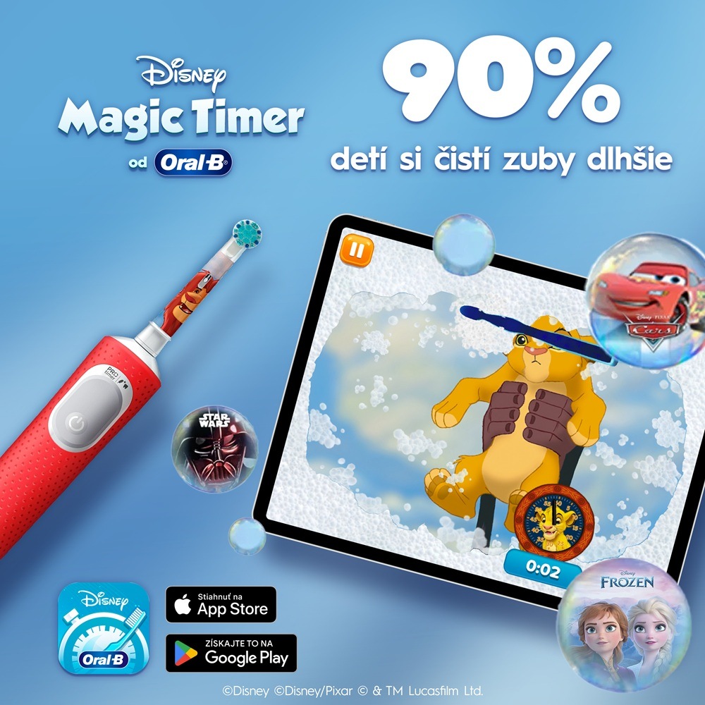 Zubná kefka Oral-B PRO 3 Kids Lion King Čistenie s Oral-B Pro Kids Lion King a aplikáciou Disney Magic Timer.