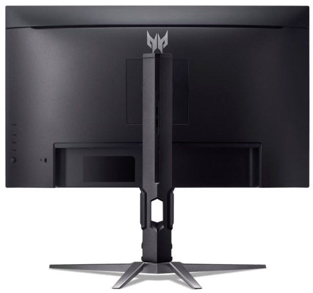 Zadný pohľad na herný monitor Acer Predator XB273U F5 so stojanom a uchytením VESA 100 × 100″ width=
