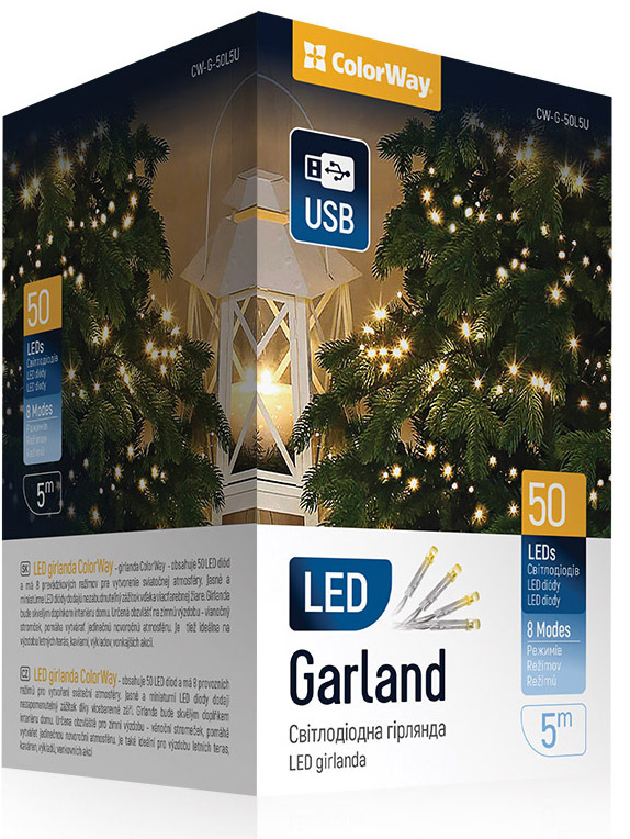 Vianočné osvetlenie ColorWay vnútorné, 50 LED, USB, 5m, teplá biela