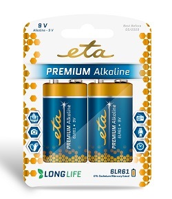 Batéria alkalická ETA 6LR61, 2 kusy
