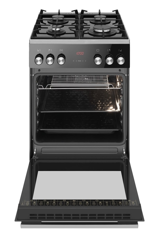 Kombinovaný sporák Amica SPS 510 ZBG PIZZA čierny Sporák K50 Amica SPS 510 ZBG PIZZA, čierna - otvorené dvierka rúry