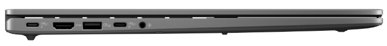 Bočný panel notebooku s konektormi USB-C, USB-A, HDMI a 3,5 mm audio jackom