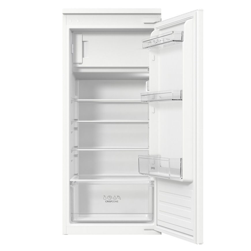 Vstavaná chladnička Gorenje RBI512E21 s mrazničkou hore.