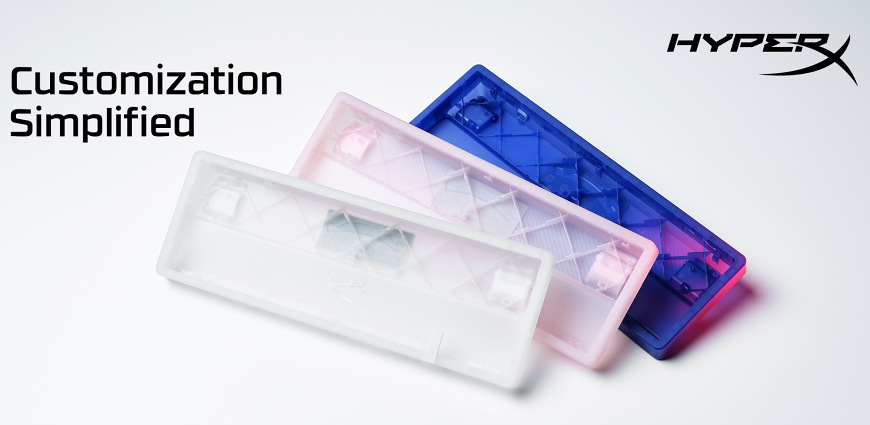 Kryt HyperX Origins 2 65 / Pro Pink Housing ružový Kryt klávesnice HyperX Origins 2 65 / Pro Housing – farebné varianty krytu vedľa RGB klávesnice