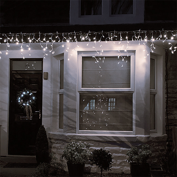 Vianočné osvetlenie Solight záves - cencúle, 120 LED, 3m x 0,7m + 6m, vonkajšie, teplá biela