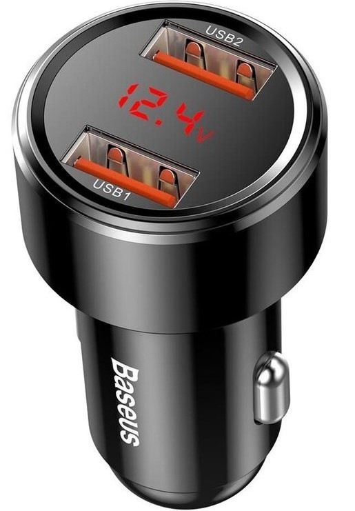Adaptér do auta Baseus Magic 2x USB, 45 W, 6 A, s displejom čierny