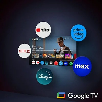 Televízor Philips 65OLED951 Televízia Philips OLED951 s obrazovkou Google TV obklopenou logami streamovacích služieb