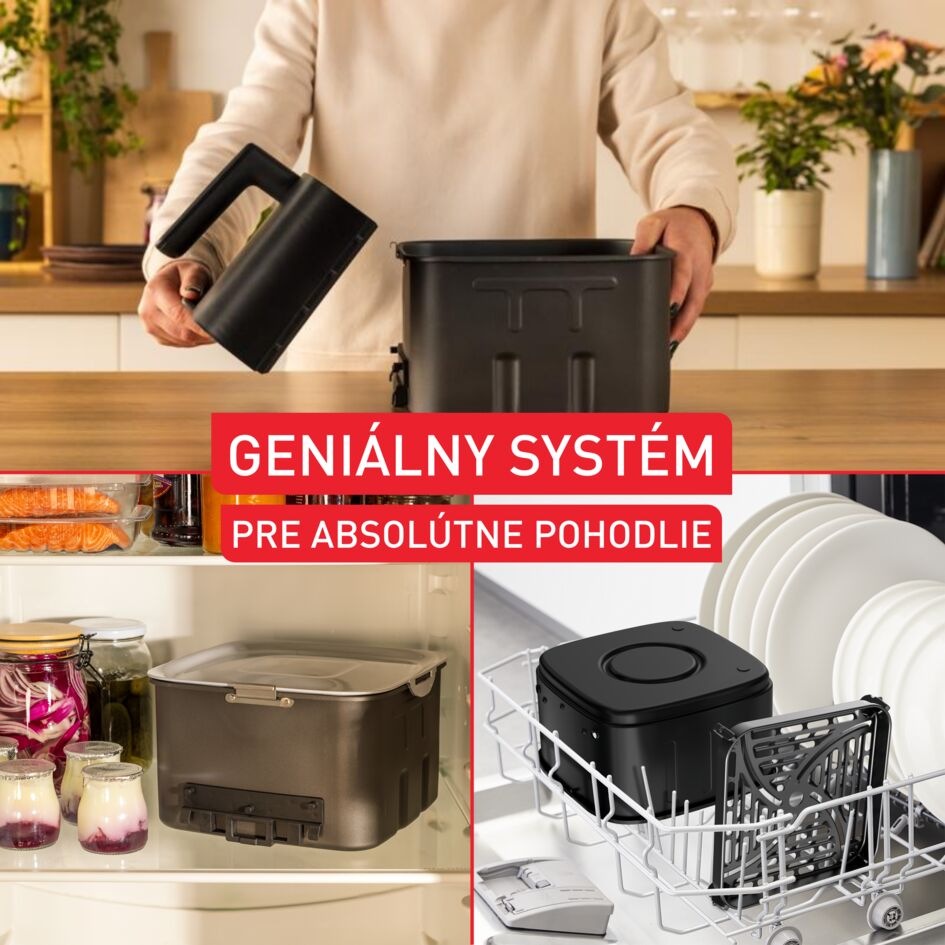 Fritéza teplovzdušná Tefal Easy Fry Silence EY8428E0, 7 l čierna Fritéza teplovzdušná Tefal EY8428E0 Easy Fry Silence rozdelená na časti av umývačke