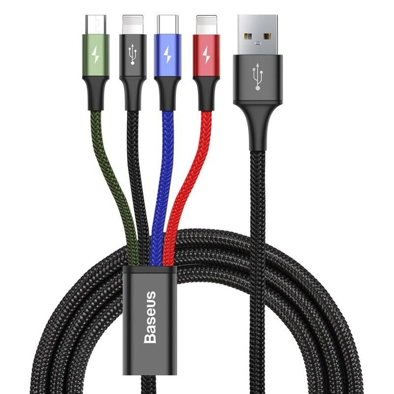 Kábel Baseus 4v1, USB/ USB-C, 2x Lightning, Micro USB, 1,2m čierny