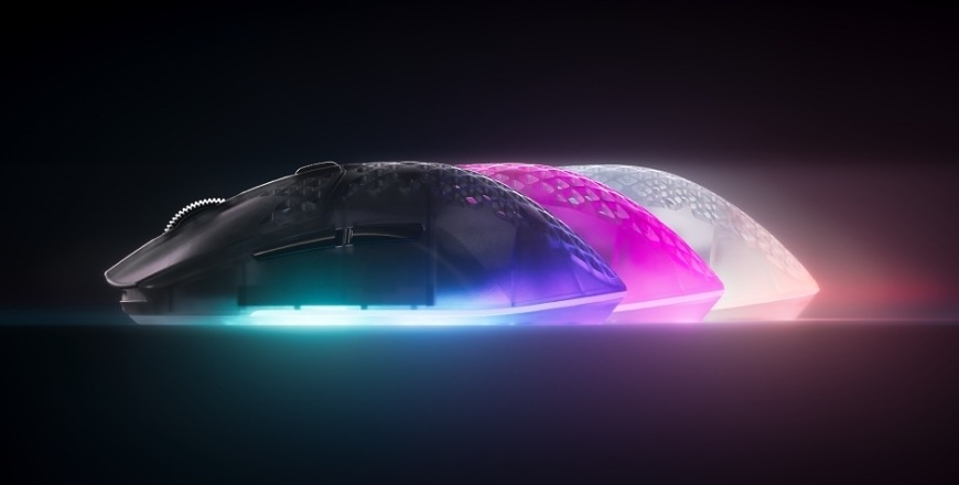 Myš SteelSeries Aerox 3 Wireless Gen 2 - Shadow čierna Profil hernej myši vo viacerých farebných variantoch