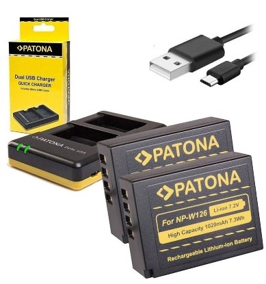 Nabíjačka PATONA Dual Quick pre Fuji NP-W126 + 2x batéria 1020mAh USB