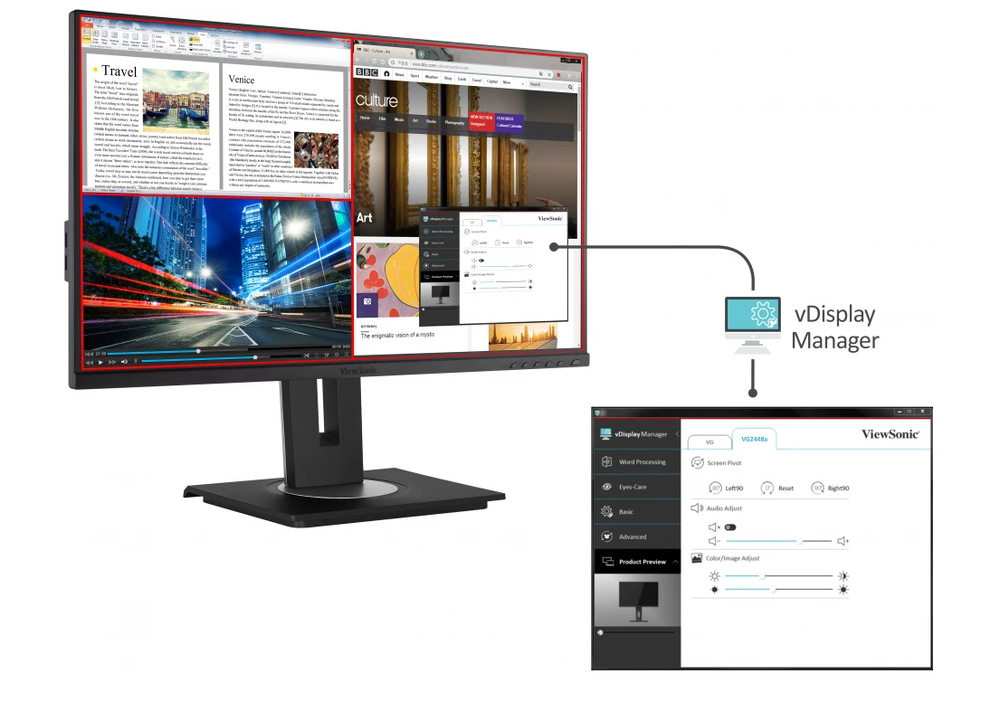 Monitor ViewSonic VG2448A-2 čierny/strieborný Monitor ViewSonic VG2448A-2 čierny/strieborný