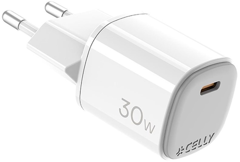 Nabíjačka do siete Celly 1x USB-C, GaN, 30 W - biela