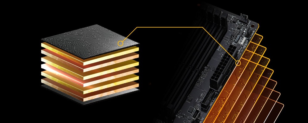 Základná doska ASRock X870 NOVA WIFI čierna Zákaldnú dosku ASRock X870 NOVA WIFI tvorí osem vrstiev PCB