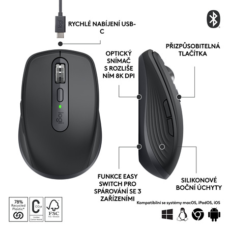 Myš Logitech MX Anywhere 3S sivá Myš Logitech MX Anywhere 3S sivá