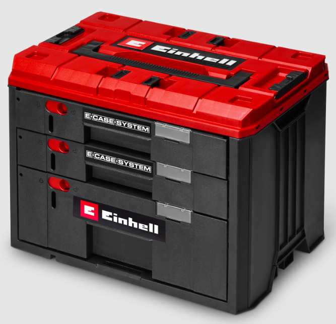Box na náradie Einhell Expert E-Case 4540047 Horné veko a tri zásuvky kufra Einhell E-Case 4540047 v zatvorenom stave