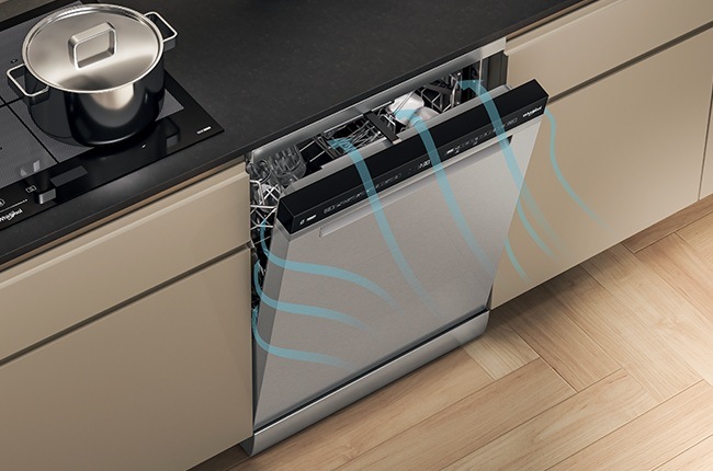 Umývačka riadu Whirlpool WH4FFC14BN6W biela Detail obrázku umývačky s NaturalDry.