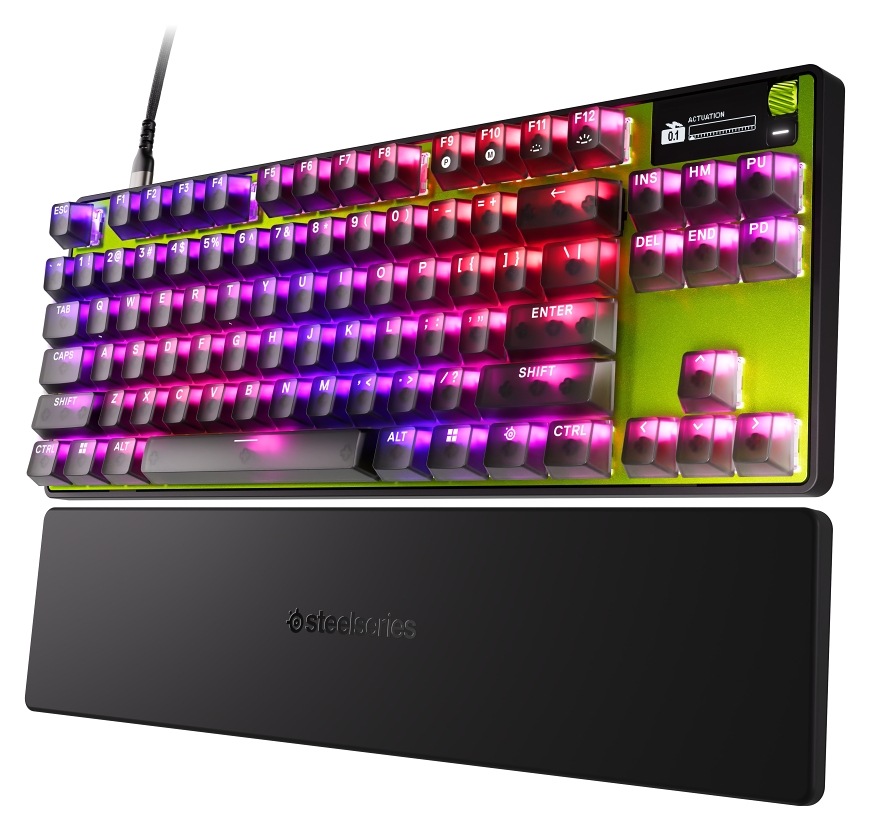 Klávesnica SteelSeries Apex Pro TKL Gen 3 Cyber - US čierna Herná klávesnica SteelSeries Apex Pro TKL Gen 3 Cyber s priesvitnými krytkami a opierkou zápästia