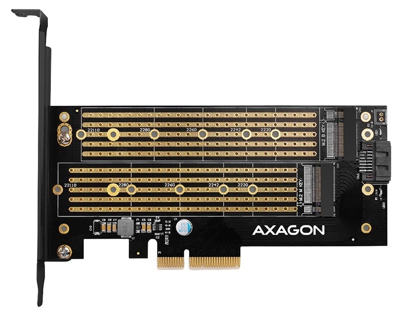 Radič Axagon PCEM2-D - M.2 NVMe M-key + SATA B-key slot
