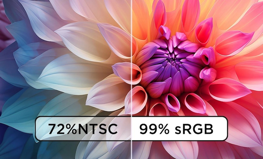 Farebne presný obsah vďaka pokrytiu farebného gamutu 99% sRGB a 99% BT.709.