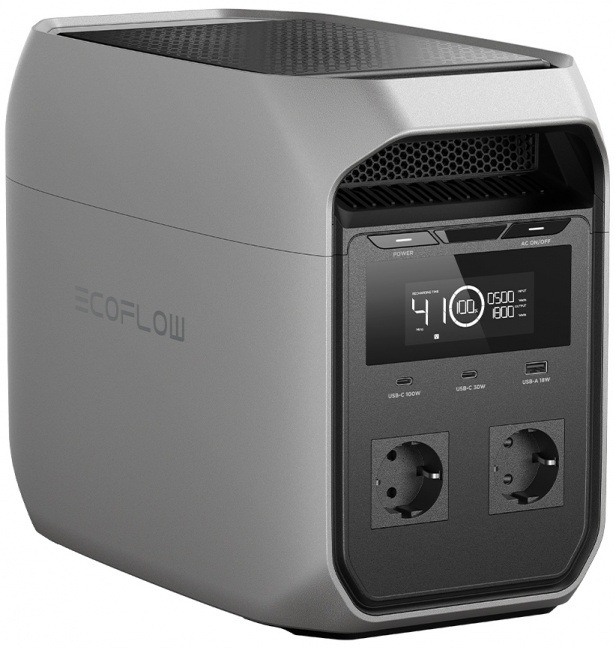 Nabíjacia stanica EcoFlow DELTA 3 Classic (1024 Wh) sivá Prenosná napájacia stanica EcoFlow DELTA 2, šedá farba, pohľad spredu.