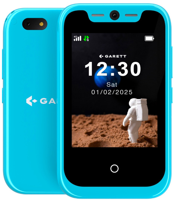 Detský mobilný telefón Garett Smartphone OneKid spredu aj zozadu v modrom prevedení