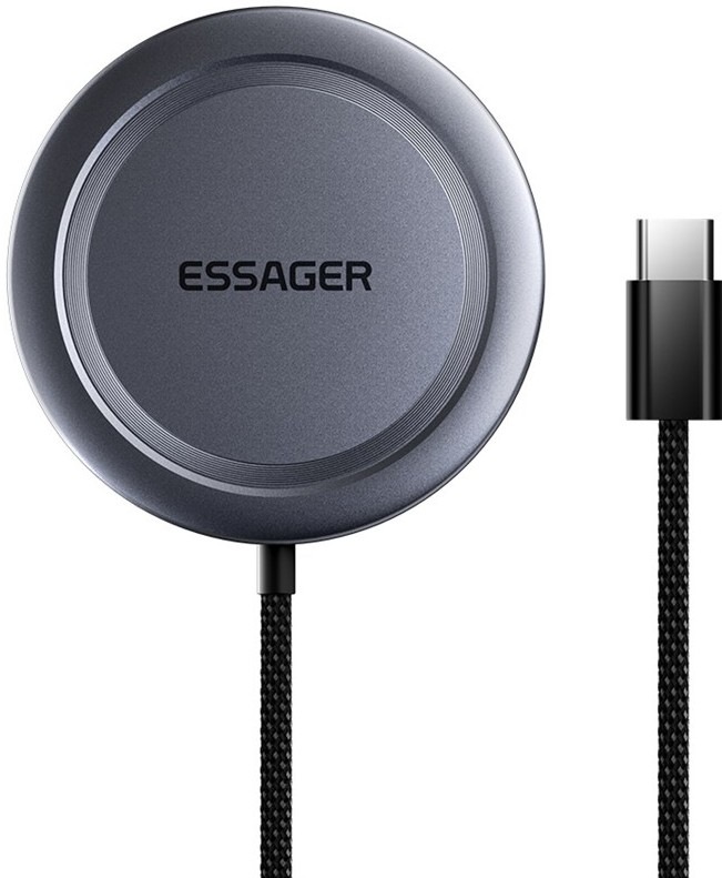 Magnetická bezdrôtová nabíjačka Essager Qi2 15W v šedej farbe