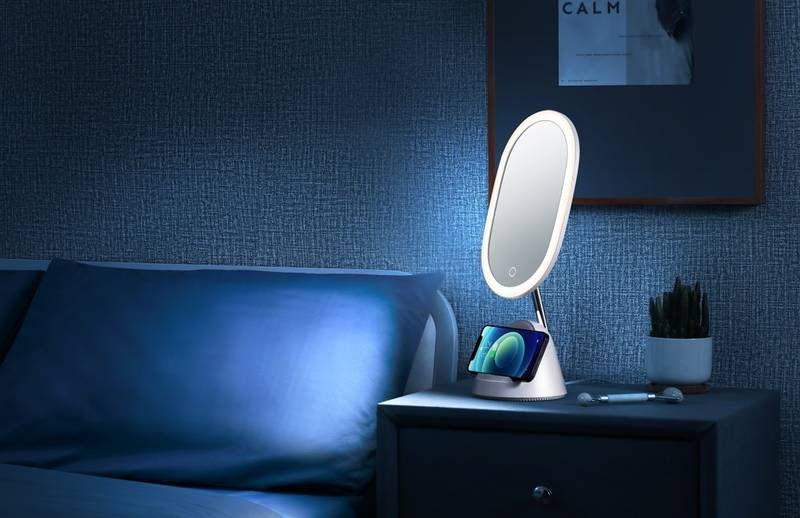 Stolná lampička IMMAX LED kozmetické zrkadlo FACE 3v1, stojan s Qi nabíjaním 18W biela Stolná lampička IMMAX LED kozmetické zrkadlo FACE 3v1, stojan s Qi nabíjaním 18W biela