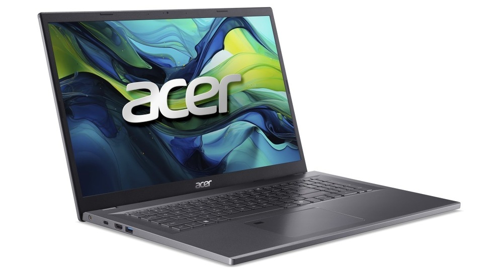 Notebook Acer Aspire 17 (A17-51M-74NA) sivý Otvorený a zapnutý notebook Acer Aspire 17 otočený doprava