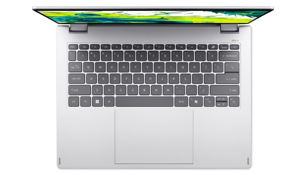 Notebook Acer Swift Spin 14 AI (SFSP14-I51T-765Q) strieborný Pohľad zhora na klávesnici notebooku Acer Swift Spin 14 AI (SFSP14-I51T-765Q)