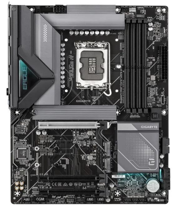 Základná doska GIGABYTE B860 EAGLE WIFI6E Pohľad na rozloženie slotov a chladičov základnej dosky Gigabyte B860 EAGLE WIFI6E