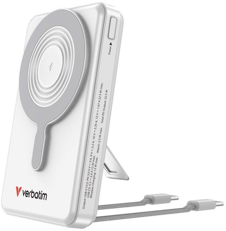 Bezdrôtová magnetická powerbanka Verbatim Charge 'n' Go C+C s displejom a výkonom 10000 mAh