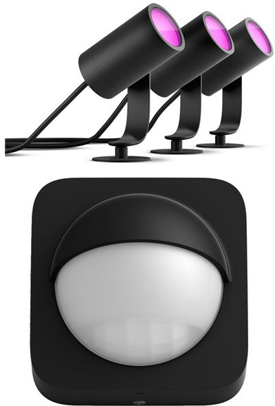 Vonkajšie svietidlo Philips Hue Lily White and Color Ambiance Spot 3ks + Detektor pohybu Philips Hue Outdoor (8719514342262) čierne