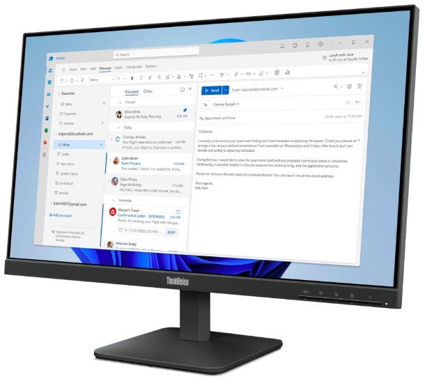 Monitor Lenovo ThinkVision S24-4e čierny Monitor Lenovo ThinkVision S24-4e so stojanom pri pohľade sprava