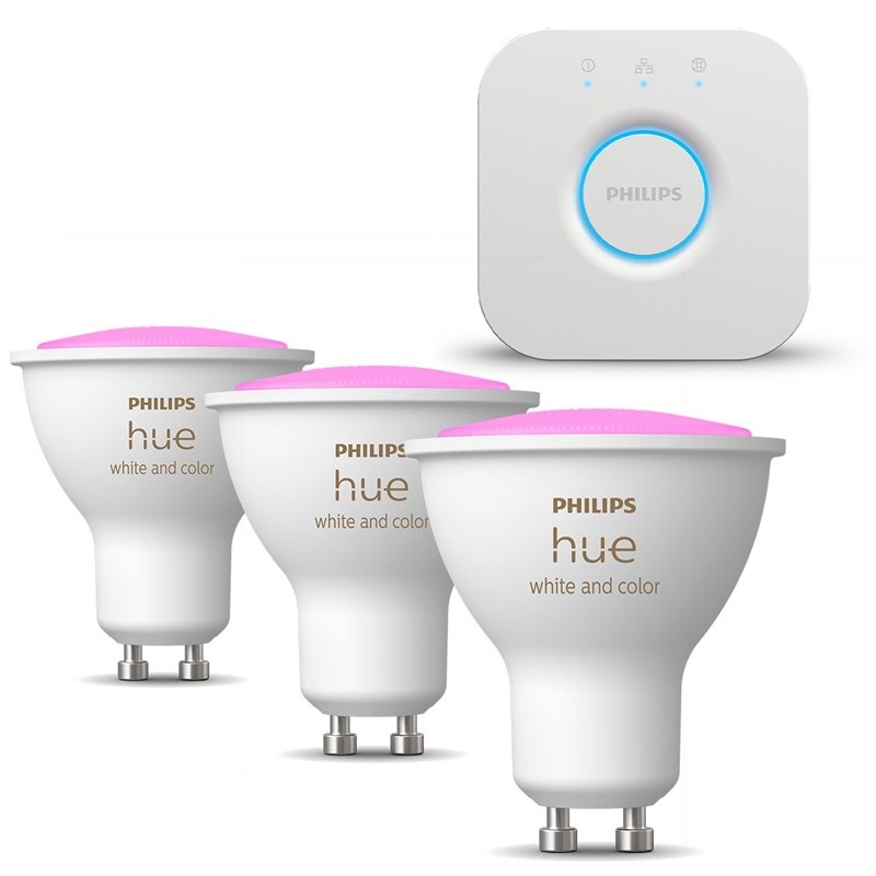 Inteligentná žiarovka Philips Hue Bluetooth 5,7W, GU10, White and Color Ambiance, 3ks + bridge