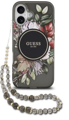 Kryt na mobilný telefón Guess IML Flowers Strap MagSafe na Apple iPhone 17 v čiernej farbe