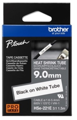 Papierový štítok Brother HSE-221E čierna na biele, 9,0 mm Papierový štítok Brother HSE-221E čierna na biele, 9,0 mm