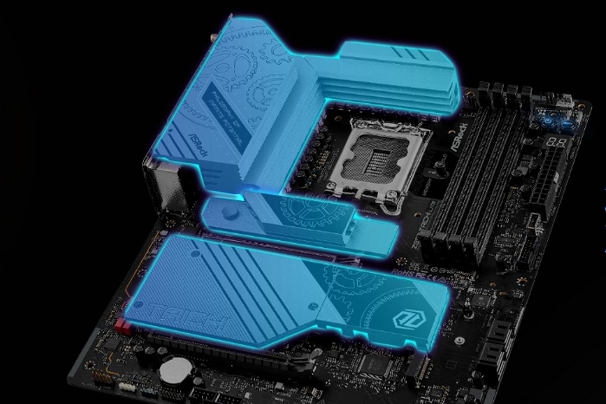 Masívne chladenie VRM a M.2 slotov základnej dosky ASRock Z890 TAICHI LITE