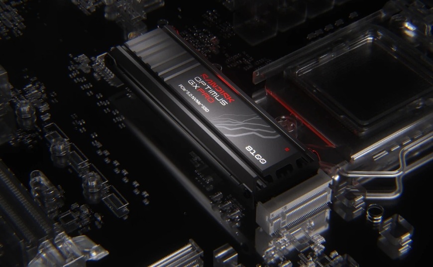 SSD SANDISK Optimus GX PRO 8100 1 TB Heatsink - PCIe 5.0 (NVMe) čierny SSD SANDISK Optimus GX PRO 8100 Heatsink inštalovaný na základnej doske