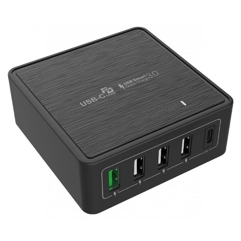 Nabíjačka do siete WG 4x USB, USB-C, QC 3.0, 60W čierna