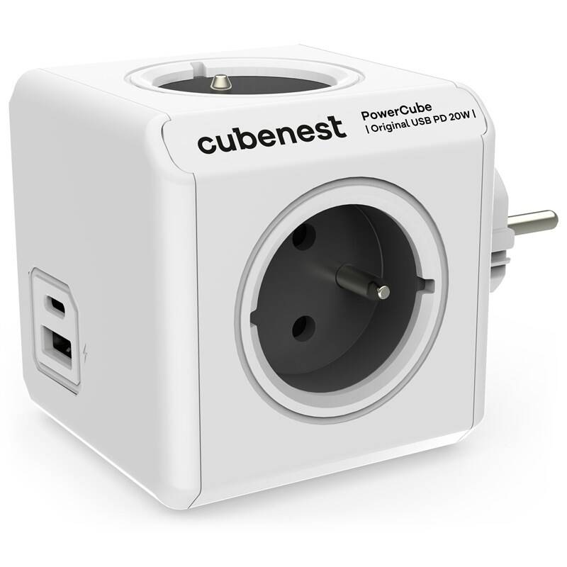 Rozbočovacia zásuvka Cubenest Powercube Original USB PD 20W, USB, USB-C, 4x zásuvka sivá/biela