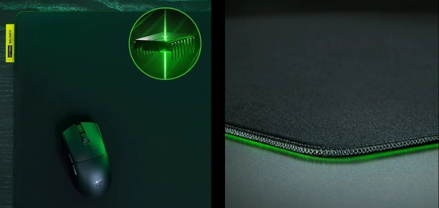 Podložka pod myš Razer Gigantus V2 Pro L - Balance čierna Detail štruktúry povrchu a prešitého okraja podložky