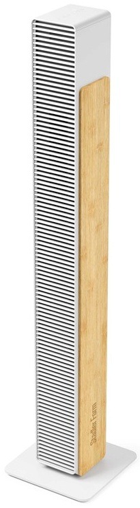 Vežový ventilátor Stadler Form Nick Bamboo White, s bambusovým panelom, pohľad spredu.