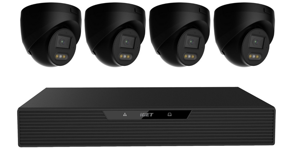 Kamerový systém iGET HOME NVR PoE N85P4 - NVR PoE rekordér + 4x kamera 3K (5 MPx) čierny