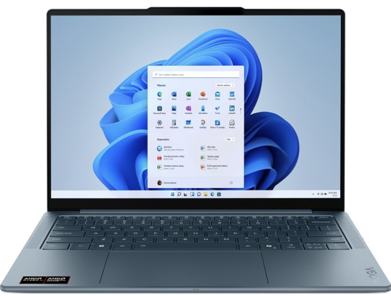 Modrý notebook Lenovo Yoga Slim 7 14AKP10 AMD Ryzen AI 7-345 zobrazený spredu
