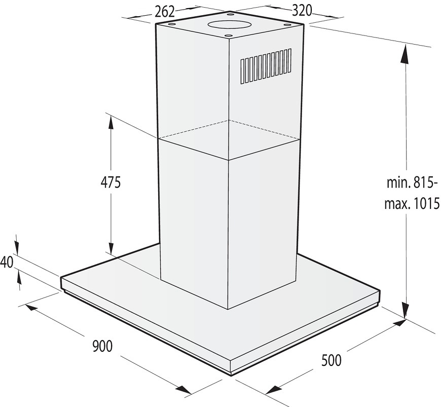 Odsávač pár Gorenje IHT943E6XGB, nerez, rozmery